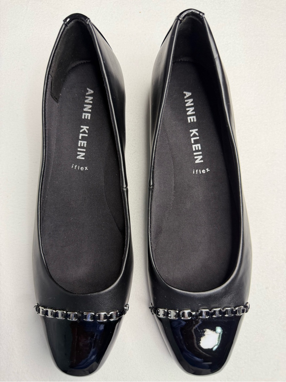 Anne Klein Mariza iFlex Black Ballet Flats Chain Cap Toe 9M